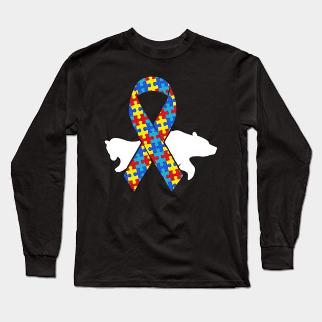 Mama Bear Autism Awareness Puzzle Piece Support Autistic Long Sleeve T-Shirt by ShariLambert